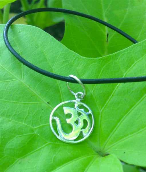 Sterling Silver OM Pendant on Leather Cord Necklace