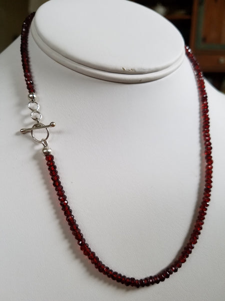 Garnet Bead Necklace with Sterling Silver Toggle