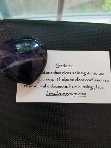 Sodalite Heart Stone with property card